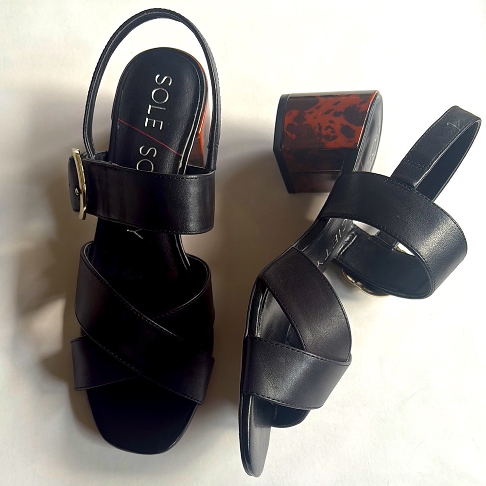 Sole Society Black Strappy So-Shyna Leather Sandals Size 8.5M